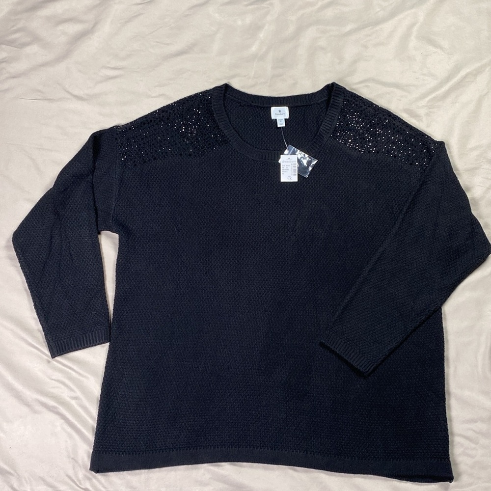 Dress Barn NWT 1X Dressy Black Sweater with Shoulder Sequins Black